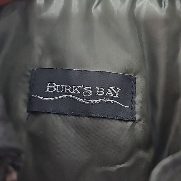 Burks Bay Black Leather Bomber Jacket with American Flag Patch Size Large - Picture 10 of 14
